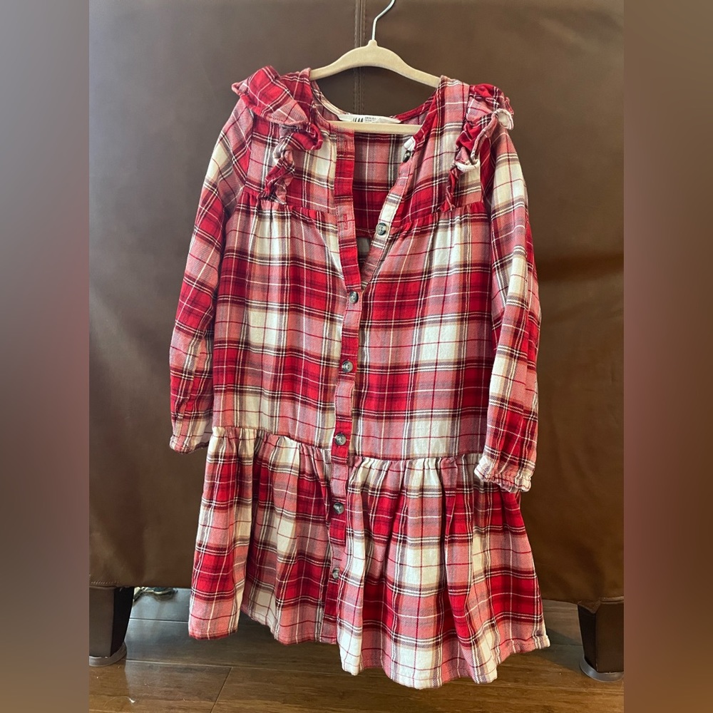 H&M red plaid holiday dress size 6